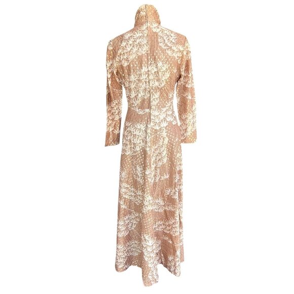 VTG Nancy Greer Dress Gold Metallic Mock Neck Sz 12 Thanksgiving Fall Floral 60s - Picture 6 of 9